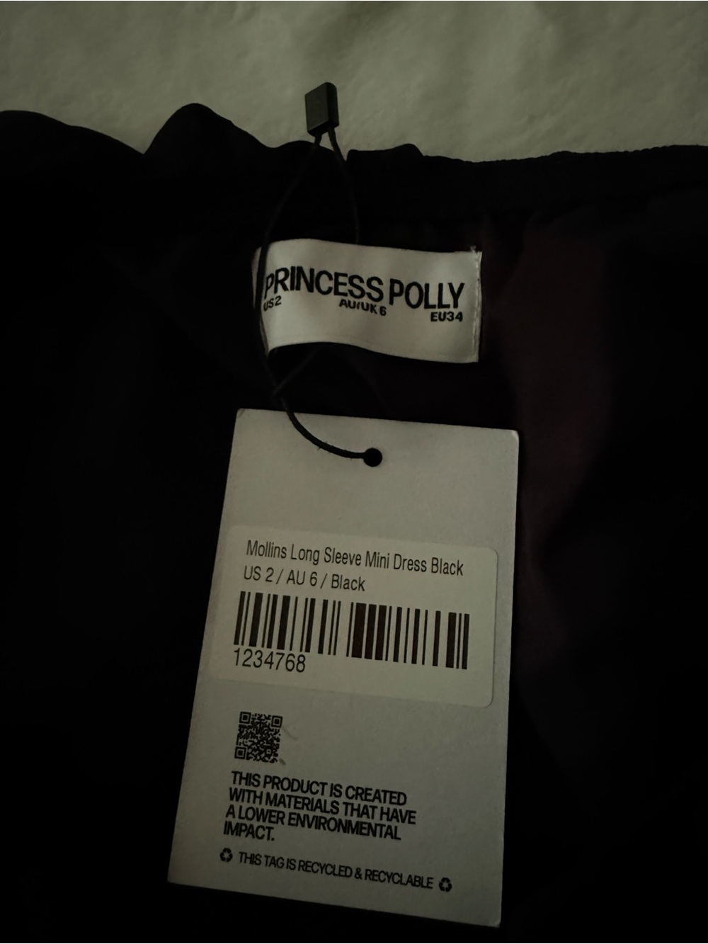 New Princess Polly Mollins Long Sleeve Black Mini Dress 2 nwt - Picture 9 of 14